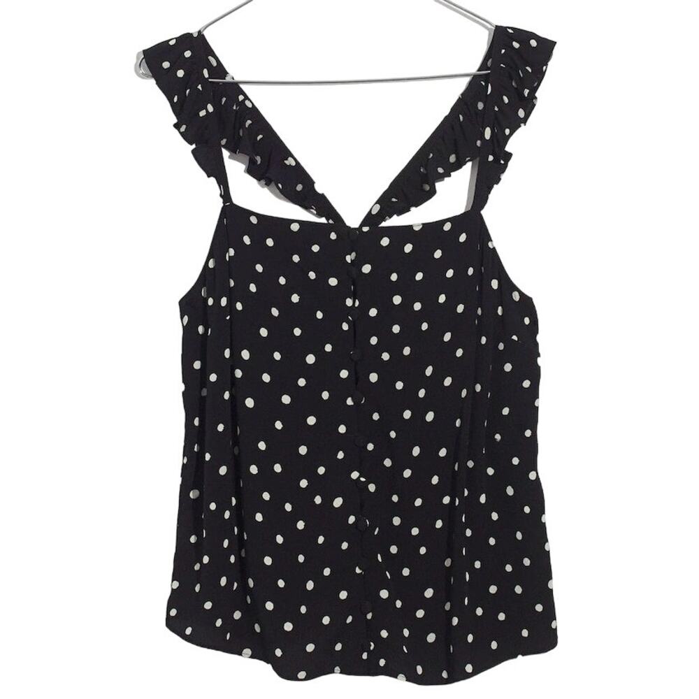 Madewell Black & White Polka Dots Ruffle-Strap Button Up‎ Cami Top Sz 00